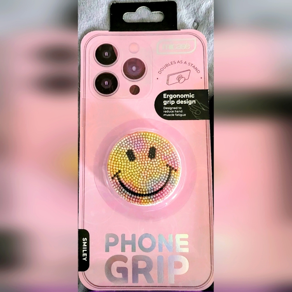 Smiley Face Multicolored Rhinestone Bling Phone Grip/Pop Socket